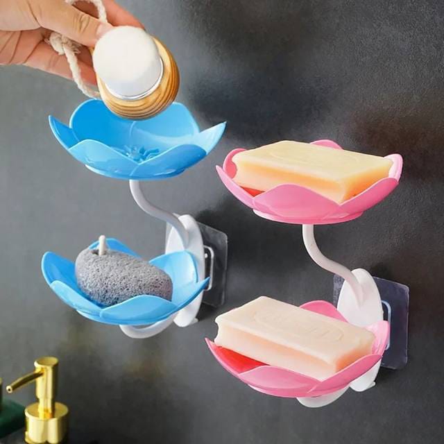 Wall-Mounted Double-Layer Lotus Flower Soap Holder