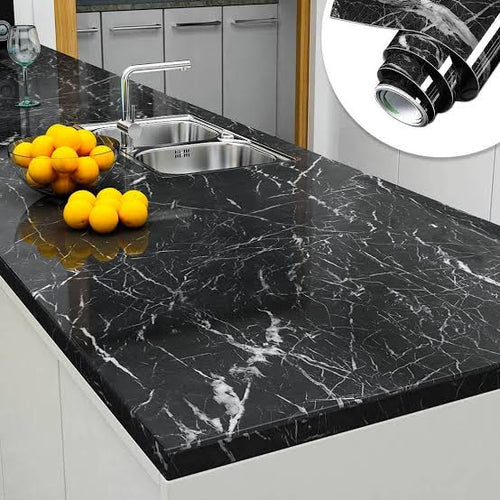 Self Adhesive Black Marble Sheet Sticker For Kitchen, Cupboard, Wall (60*200 cm)