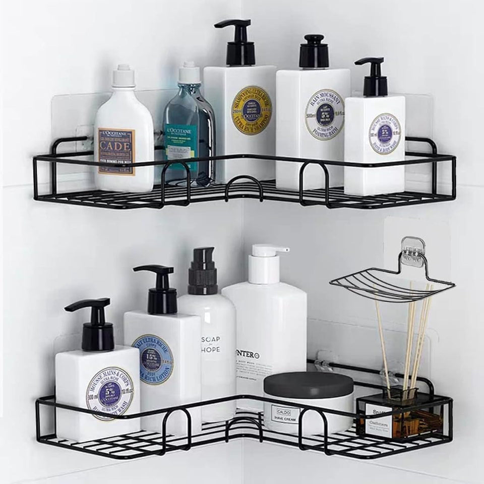 Kitchen Bathroom Corner Metal Rack Shelf 🔥 New Design with Hook😍